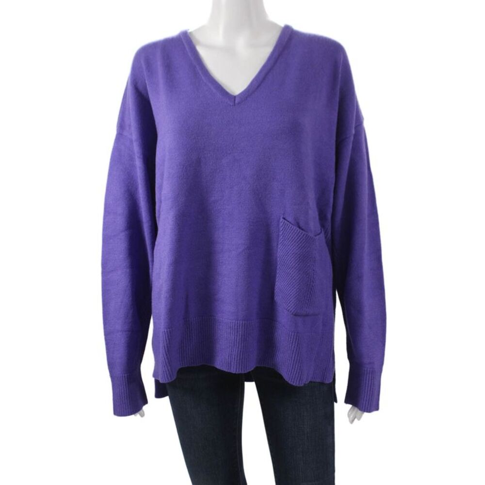 Renuar Women V-Neck Viscose Pullover Sweater Purple Long Sleeve Size XL
